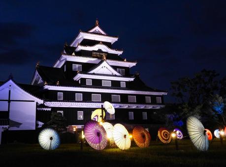 Illuminated Okayama Castle tower, JPG