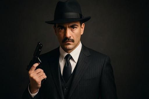 マフィア風スーツの男・銃・ギャング・怖い マフィア風スーツの男・銃・ギャング・怖いの写真