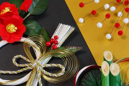 お正月のイメージ画像　７ お正月,年賀状,しめ飾りの写真素材