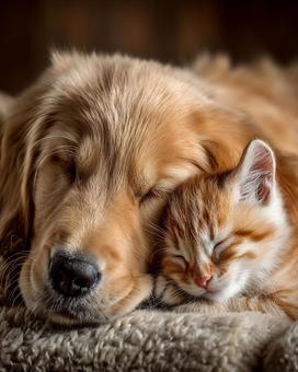 平和な時間:親友の犬と猫の癒やしの姿 平和な時間:親友の犬と猫の癒やしの姿の写真
