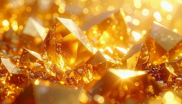 金色の多面体結晶とキラキラした背景 金色の多面体結晶とキラキラした背景 の写真