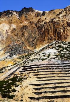 絶景の函館恵山の石の階段 絶景の函館恵山の石の階段 火山,煙,絶景の写真素材