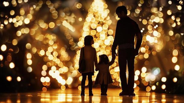 イルミネーション　家族　手を繋ぐの写真