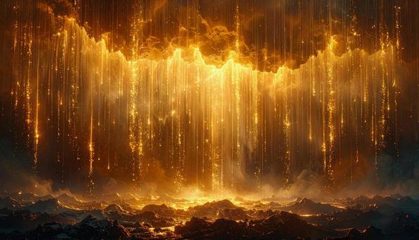 金色の雲と輝く光のシャワー 金色の雲と輝く光のシャワーの写真