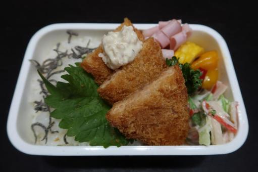 Photo, box lunch, salmon, fly, 
