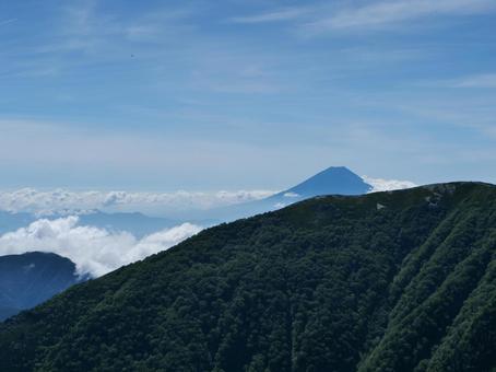 北岳 草すべりから望む富士山 北岳 草すべりから望む富士山 富士山,草すべり,北岳の写真素材