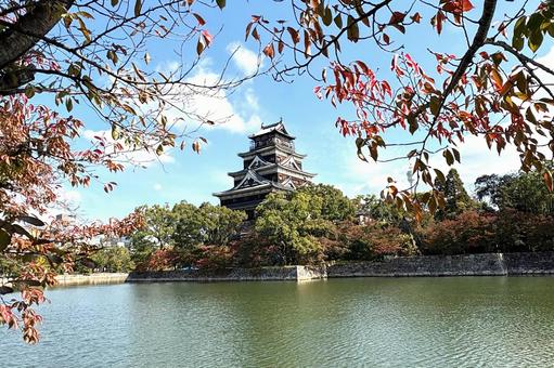 広島城秋 広島市,広島城,内堀の写真素材