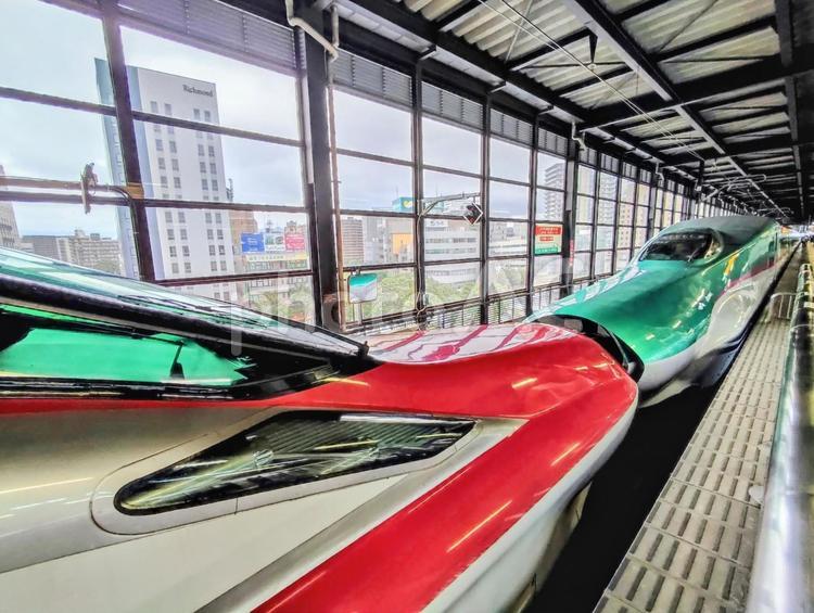 はやぶさ＋こまちの連結面 鉄道,交通,電車の写真素材