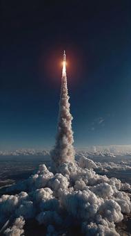 力強く上昇する宇宙ロケットの軌跡 力強く上昇する宇宙ロケットの軌跡の写真