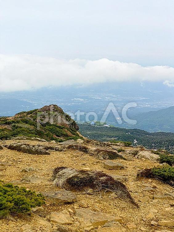 熊野岳山頂（蔵王）からの山形市内 山形,宮城,米沢の写真素材