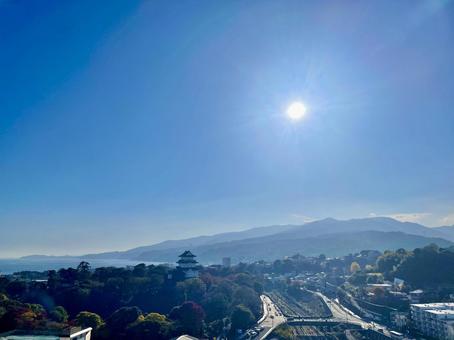 神奈川県小田原城下町俯瞰 小田原城,小田原市,小田原城址公園の写真素材