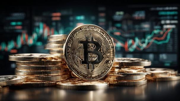 A realistic image of the virtual currency Bitcoin, bit coin, virtual currency, encryption currency, JPG