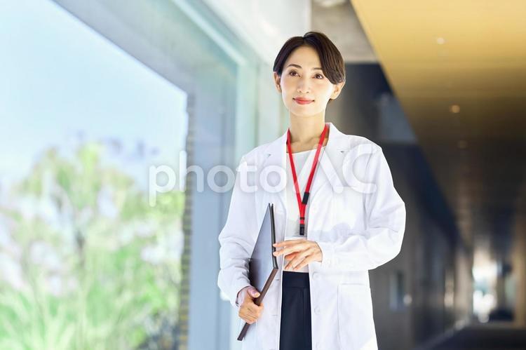 カルテを持つ医師　女性医師　女医　研究者 白衣,女性,医療の写真素材