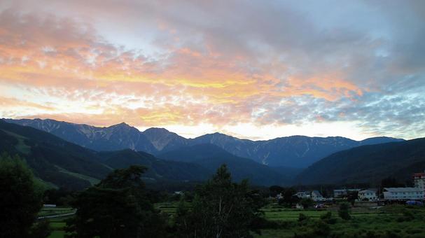 Summer sunset in Hakuba village, JPG Summer sunset in Hakuba village, JPG