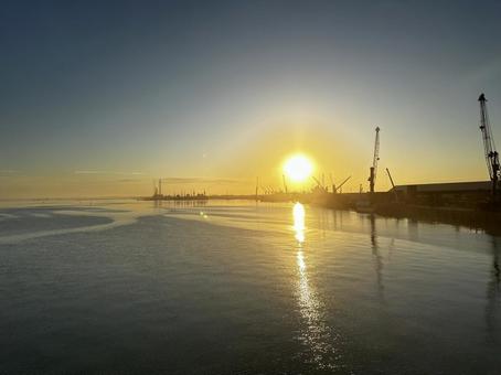 Walvis Bayの夕陽 大西洋,豪華客船,ウォルスベィの写真素材