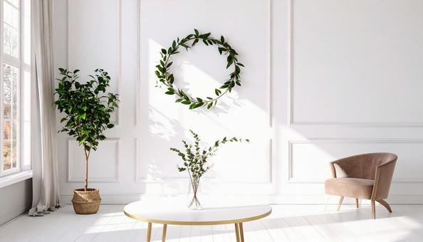 美しい白い部屋 窓と花とソファ 美しい白い部屋 窓と花とソファの写真