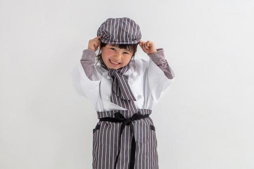 シェフの格好をした女の子 シェフの格好をした女の子 シェフ,子ども,職業体験の写真素材