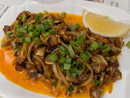 豚の耳 耳,豚,玉ねぎの写真素材