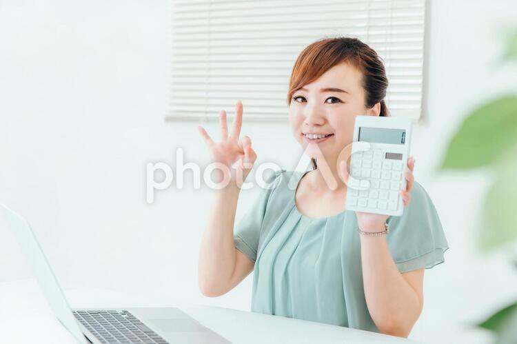 PCを使うビジネスウーマン 税金,お金,笑顔の写真素材