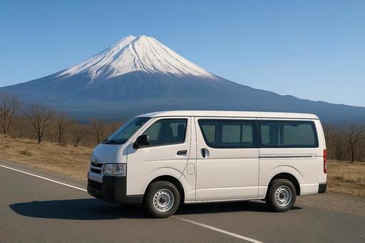 富士山と車 富士山と車の写真