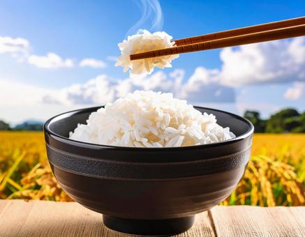 Autumn scenery of freshly cooked white rice and ears of rice, rice, white rice, freshly cooked, JPG