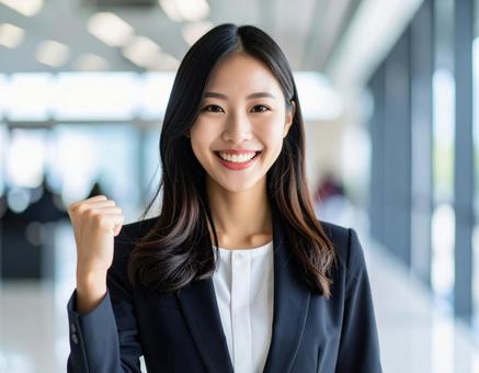 就活女性ガッツポーズの写真