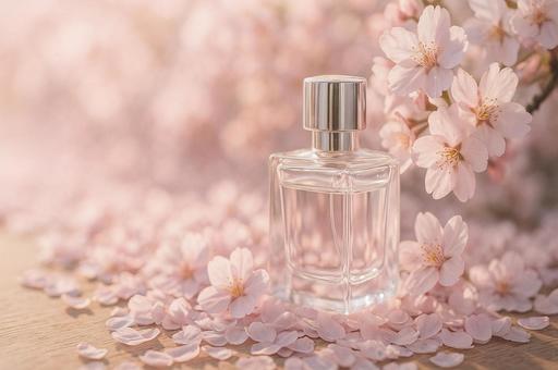 桜と香水瓶の写真