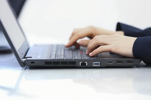 Woman typing on a laptop, laptop, computer, keyboard, JPG