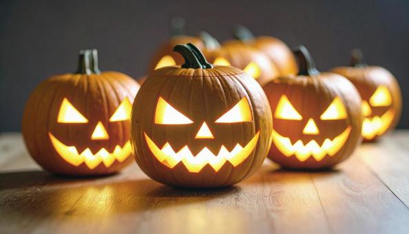 暗闇に光るジャック・オー・ランタンの写真