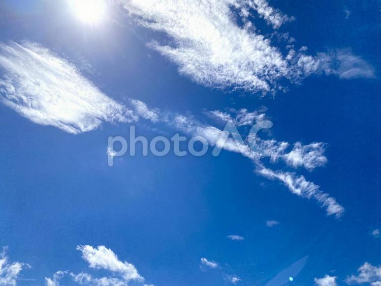 【夏が来た！】眩しい太陽と青い空 盛夏,太陽光,夏空の写真素材