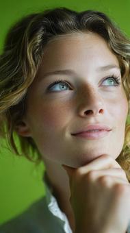 思慮深い表情の女性のクローズアップの写真