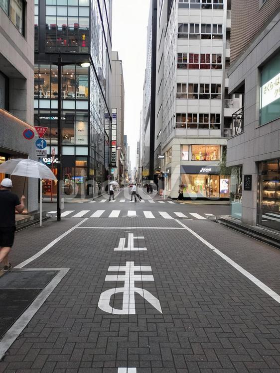 止まれの交差点 道,ビル,商業ビルの写真素材