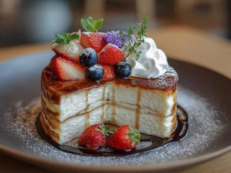 いちごのパンケーキ いちごのパンケーキの写真