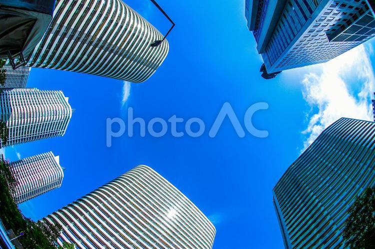 横浜みなとみらいの高層ビルと青空 オフィスビル,青空,快晴の写真素材