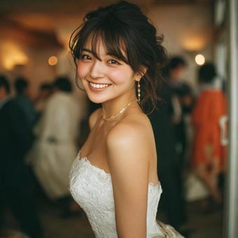 結婚式場でほほえむ女性 結婚式場でほほえむ女性の写真