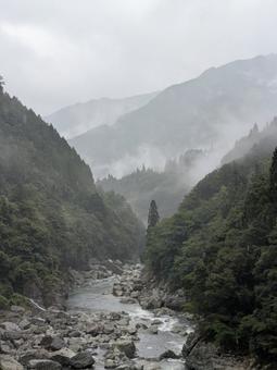 雨に煙る渓谷 雨に煙る渓谷 渓谷,森林,雨の写真素材