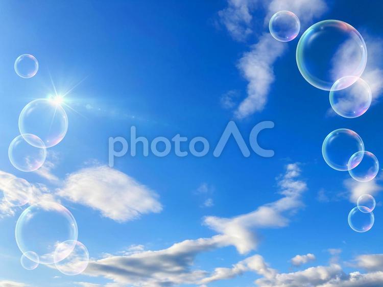 爽やかな青空とシャボン玉の背景素材_pt_06 背景,青空,シャボン玉の写真素材