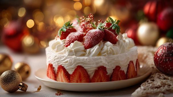彩る苺と生クリームのクリスマスケーキ 彩る苺と生クリームのクリスマスケーキの写真