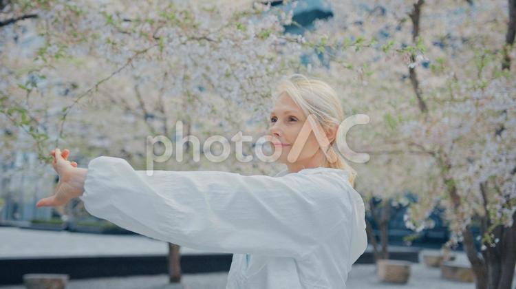 手を伸ばして準備運動する女性 女性,人物,元気の写真素材