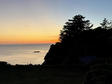 Sunset gradation Tojinbo Sea of Japan horizon, JPG