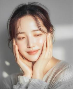 透明感あふれる美肌の女性。美容スキンケア 透明感あふれる美肌の女性。美容スキンケアの写真