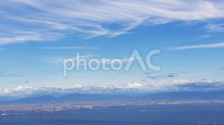 六甲山頂からの風景 大阪湾,神戸港,六甲山の写真素材