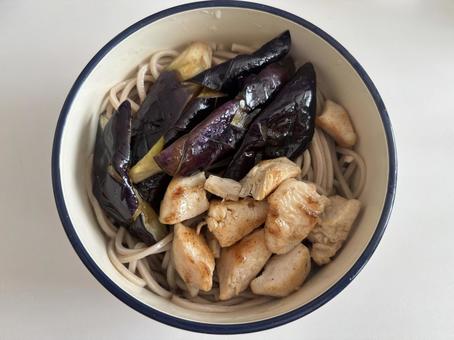 ナスとそば そば,蕎麦,ソバの写真素材