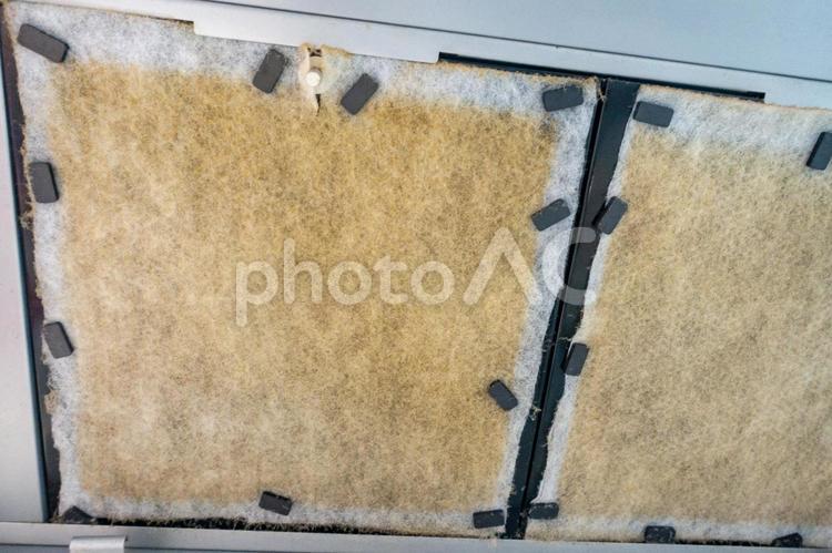かなり汚れた台所の換気扇フィルターの写真 換気扇,フィルター,台所の写真素材