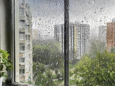 雨に濡れた窓ガラス・景色 雨に濡れた窓ガラス・景色の写真