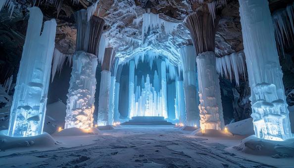 氷の宮殿 青く輝く氷の柱 氷の宮殿 青く輝く氷の柱の写真
