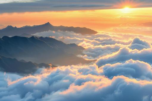 雲海と朝焼けの山脈 雲海と朝焼けの山脈の写真
