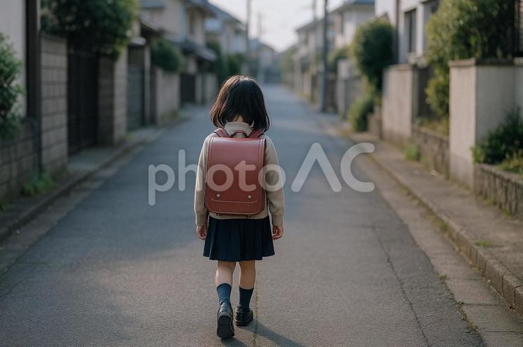 1人寂しく帰宅する女の子 ai生成,人物,女の子の写真素材