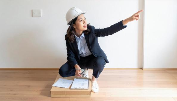 契約イメージ 建築業者の見積りを聞く女性 契約イメージ 建築業者の見積りを聞く女性の写真