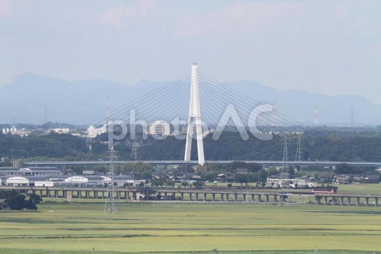 新那珂川大橋と鹿島臨海鉄道 鹿島臨海鉄道,新那珂川大橋,東水戸道路の写真素材